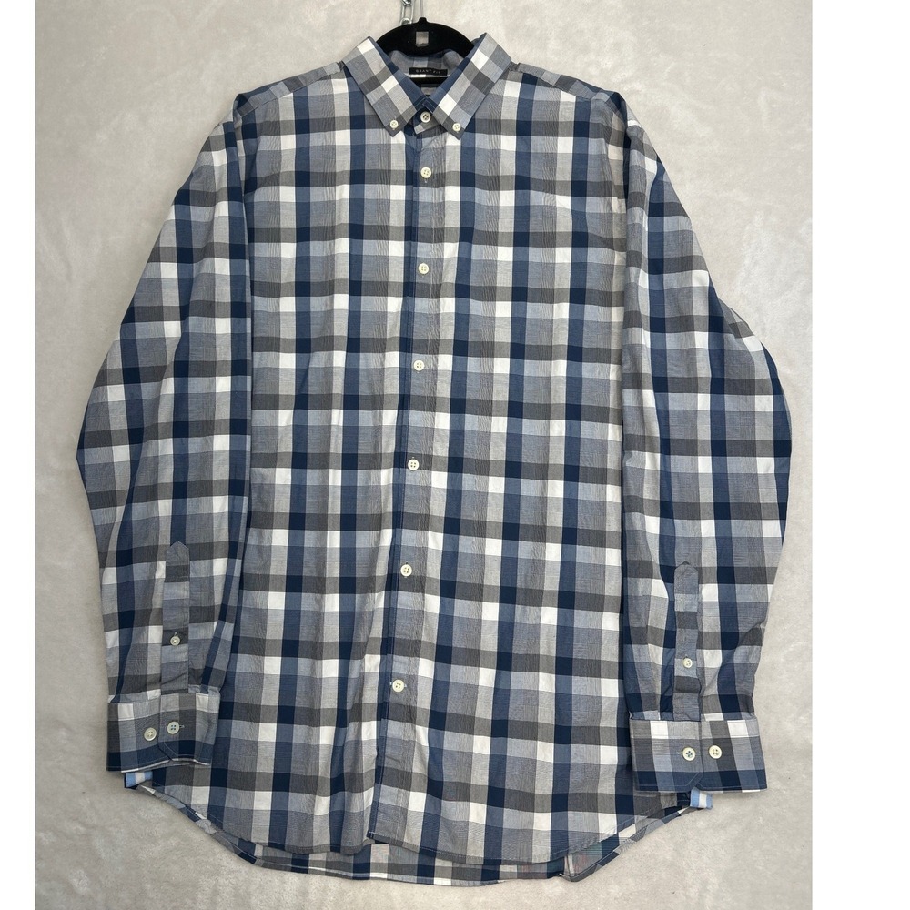 Banana‎ Republic Button Down Shirt Mens XL Blue Plaid Grant Fit Supima Cotton
